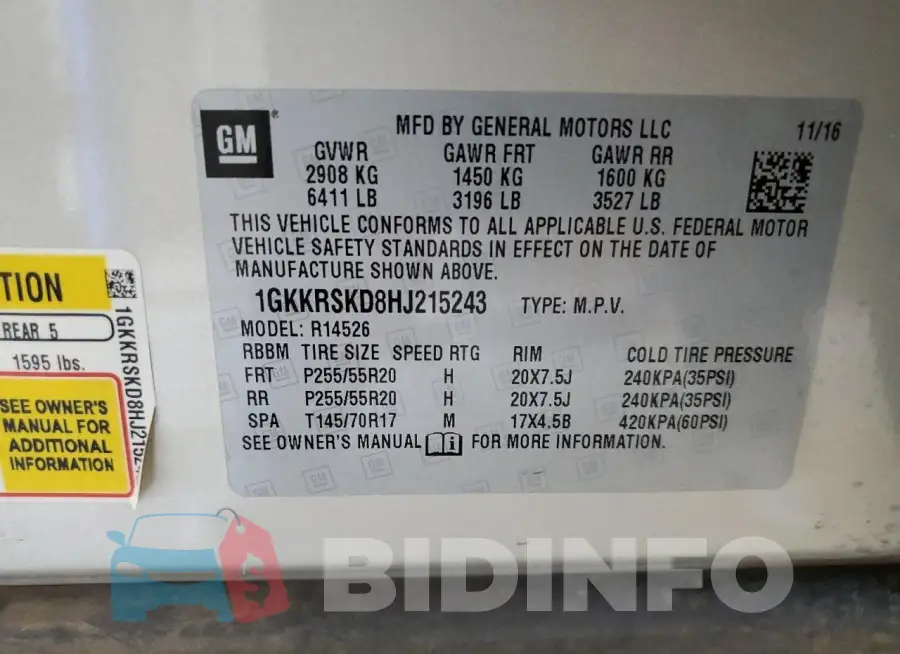 1GKKRSKD8HJ215243 Photo# 13