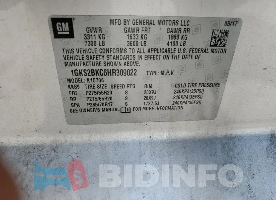 1GKS2BKC6HR309022 Photo# 13