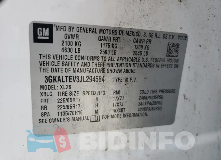 3GKALTEV3JL294584 Photo# 13