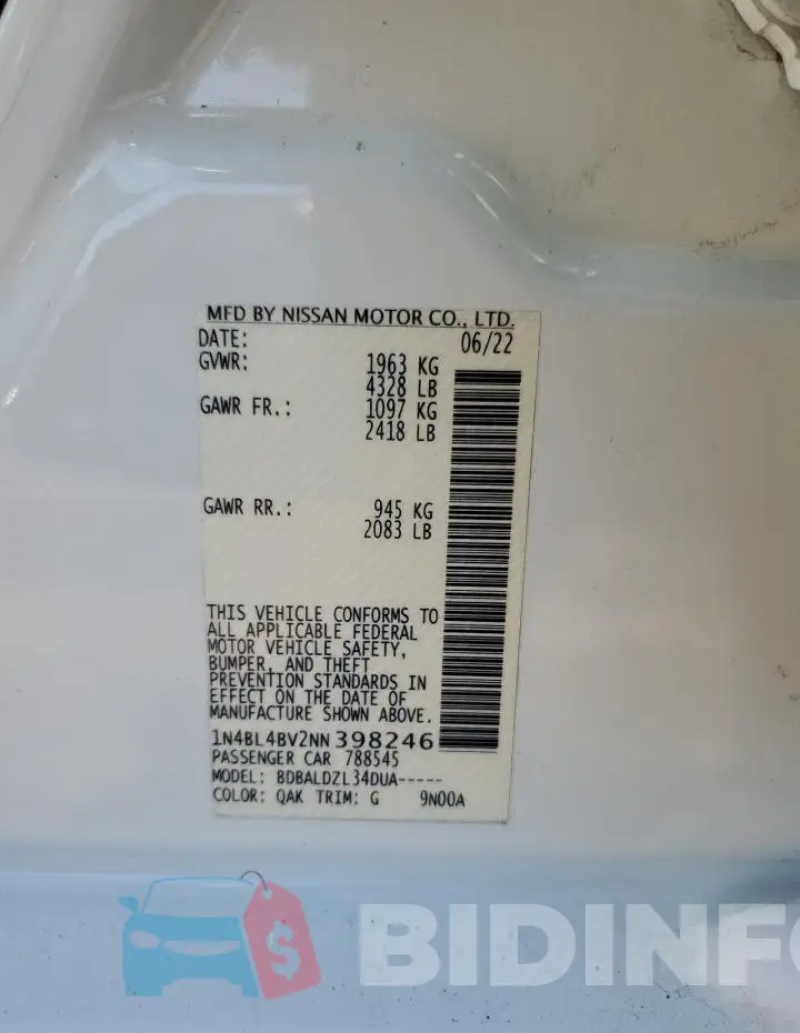1N4BL4BV2NN398246 Photo# 12