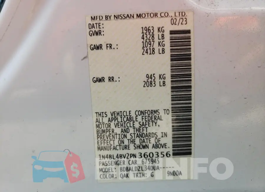 1N4BL4BV2PN360356 Photo# 12