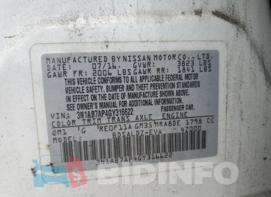 3N1AB7AP4GY316622 Photo# 13