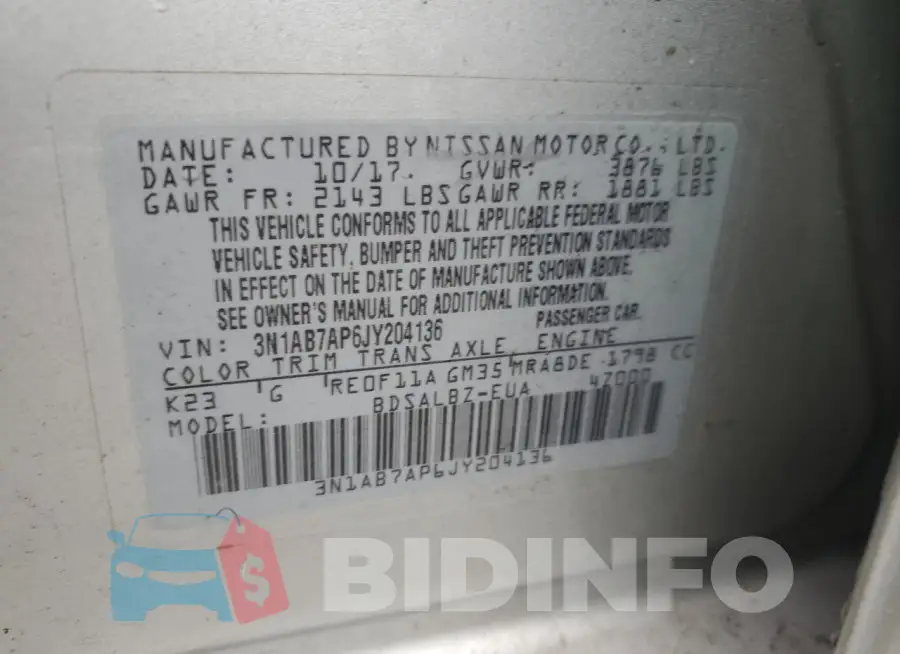 3N1AB7AP6JY204136 Photo# 13