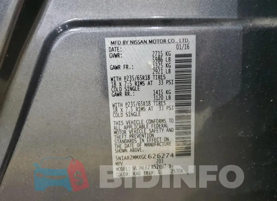 5N1AR2MMXGC626274 Photo# 13