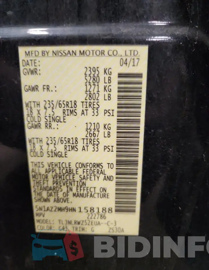 5N1AZ2MH9HN158188 Photo# 14