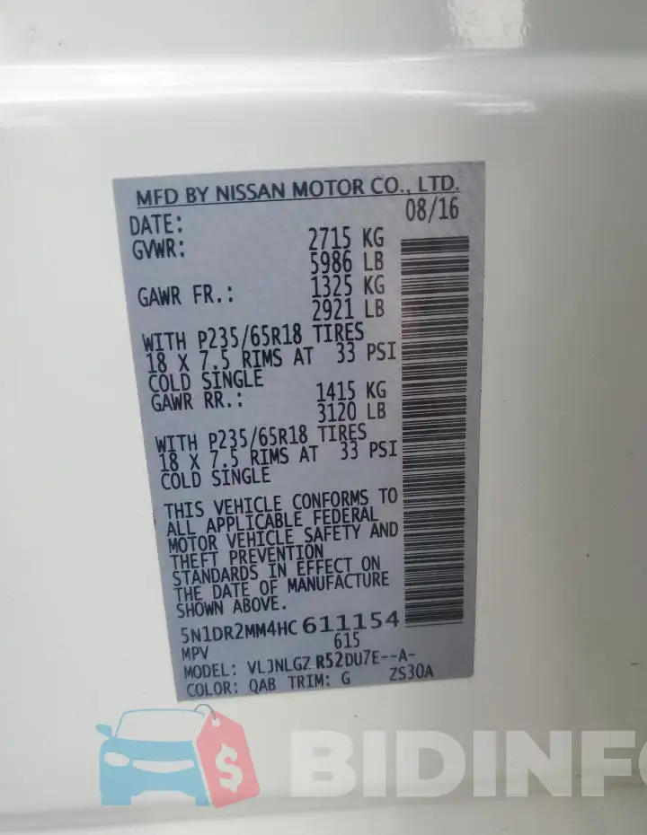 5N1DR2MM4HC611154 Photo# 13