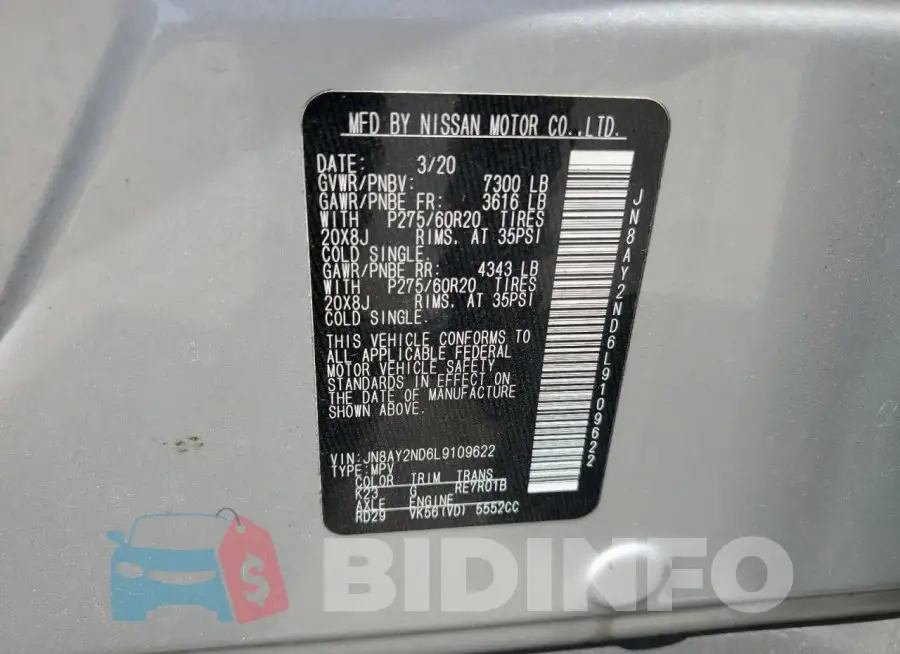 JN8AY2ND6L9109622 Photo# 13