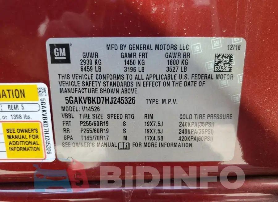 5GAKVBKD7HJ245326 Photo# 13