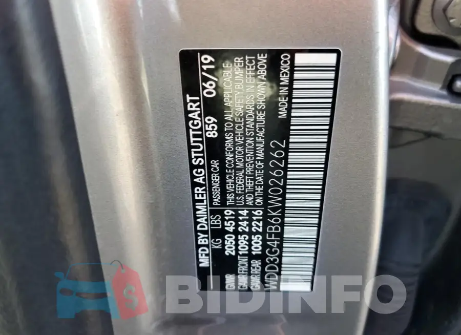 WDD3G4FB6KW026262 Photo# 13