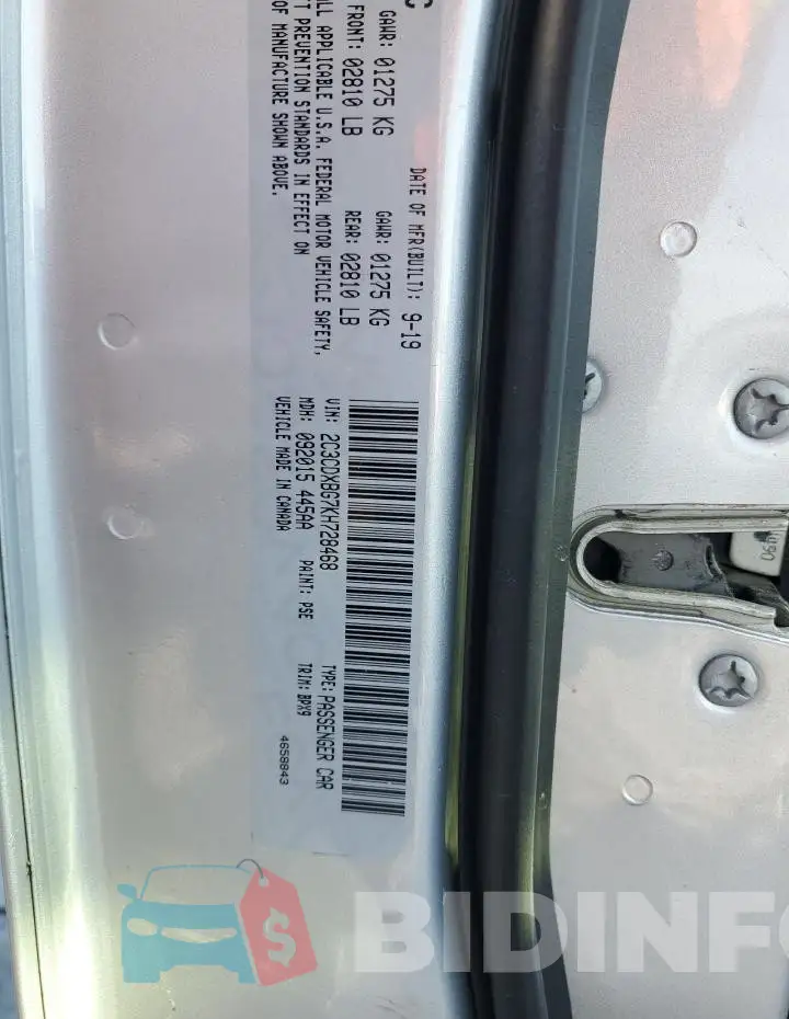 2C3CDXBG7KH728468 Photo# 12