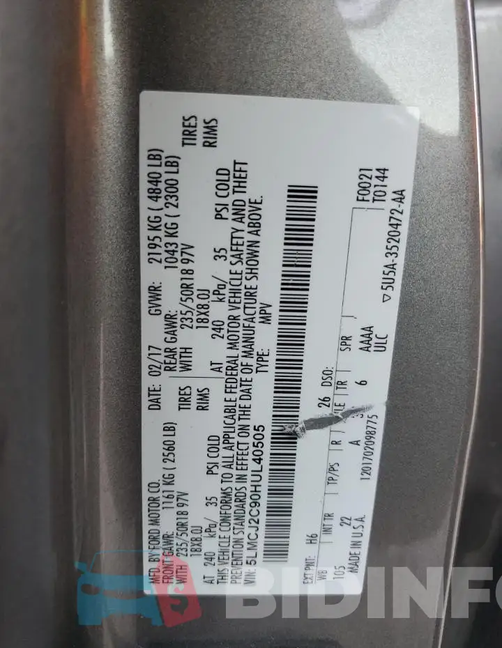 5LMCJ2C90HUL40505 Photo# 13