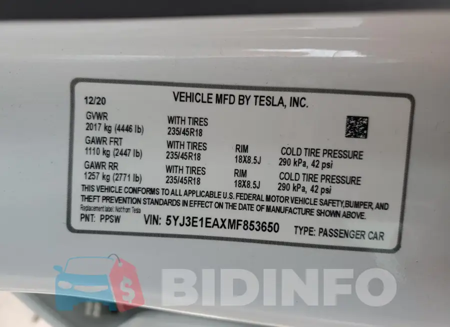 5YJ3E1EAXMF853650 Photo# 12