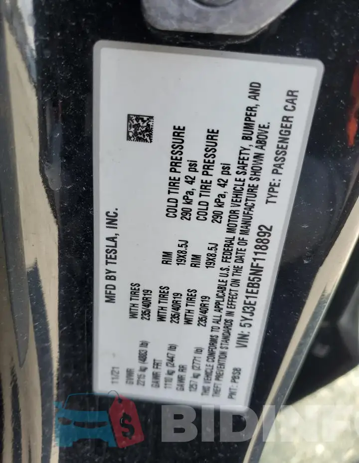 5YJ3E1EB5NF118892 Photo# 12