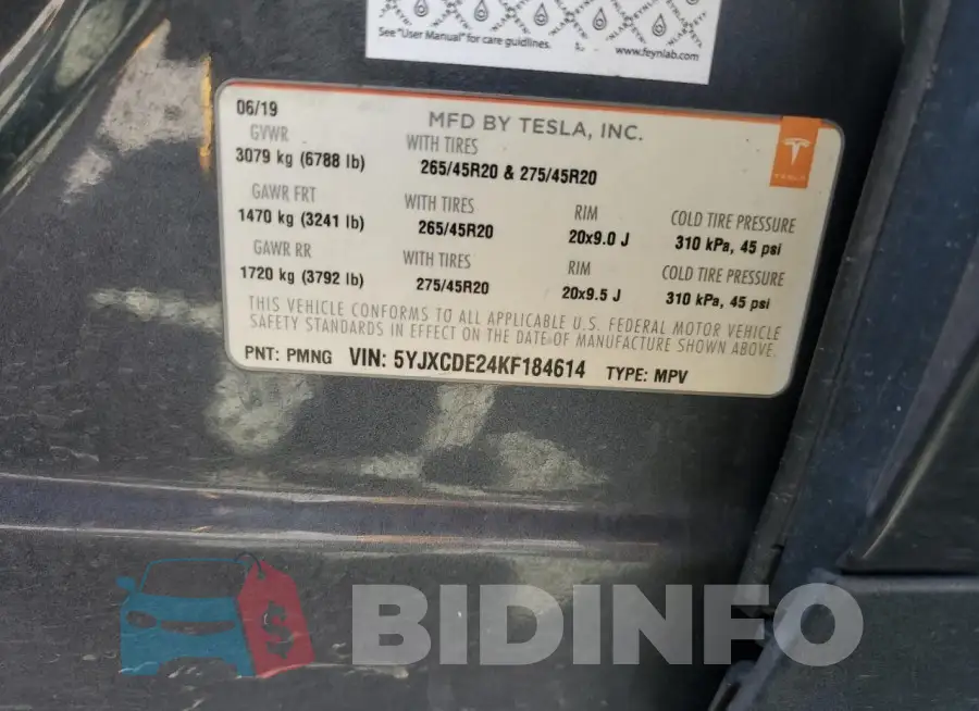 5YJXCDE24KF184614 Photo# 13