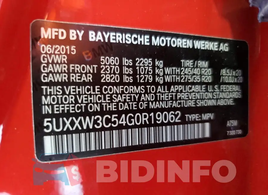 5UXXW3C54G0R19062 Photo# 14