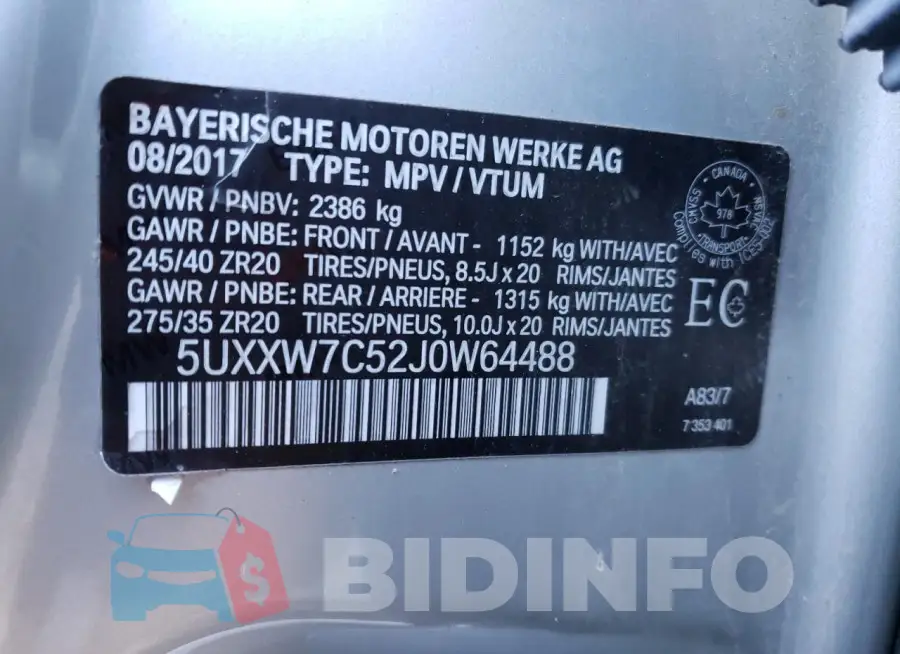 5UXXW7C52J0W64488 Photo# 13