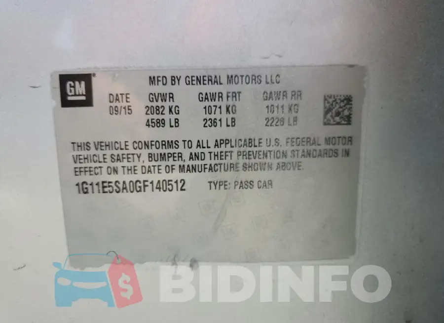 1G11E5SA0GF140512 Photo# 13