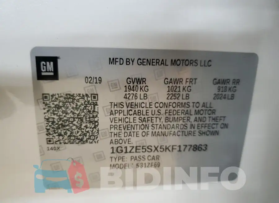 1G1ZE5SX5KF177863 Photo# 13
