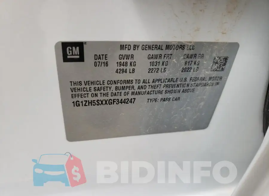 1G1ZH5SXXGF344247 Photo# 13