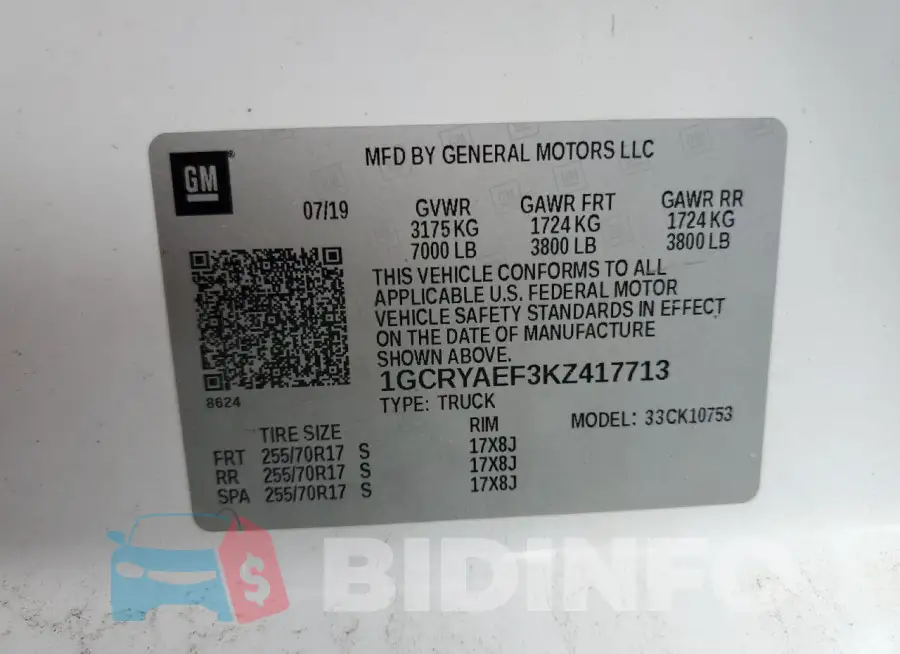 1GCRYAEF3KZ417713 Photo# 12