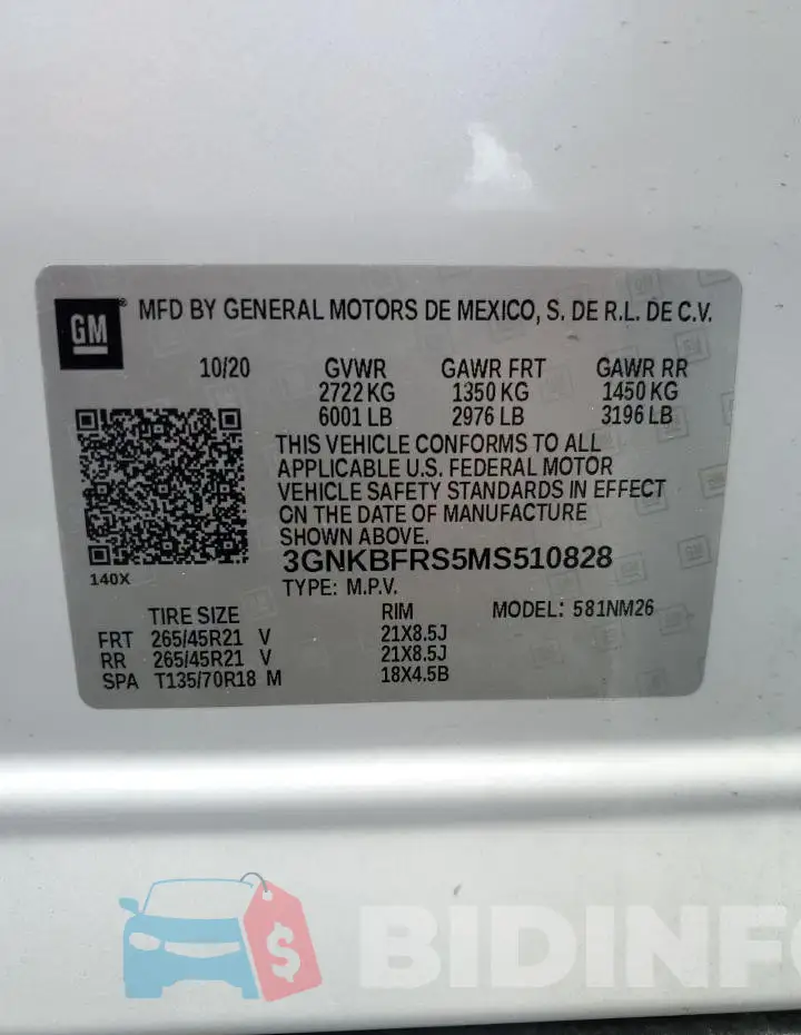 3GNKBFRS5MS510828 Photo# 12