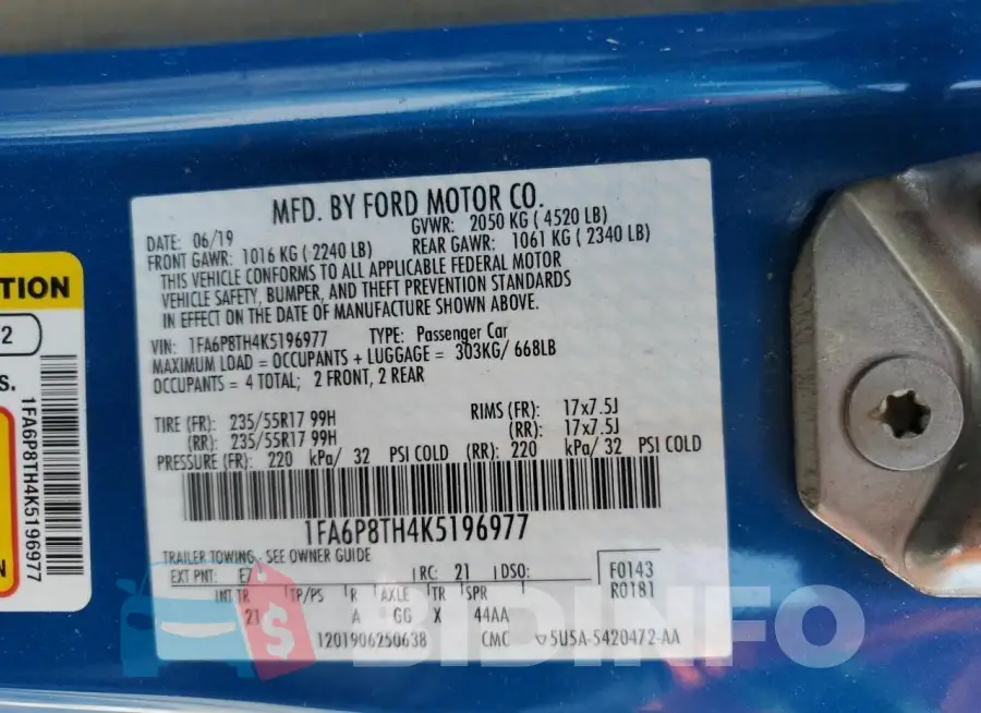 1FA6P8TH4K5196977 Photo# 12
