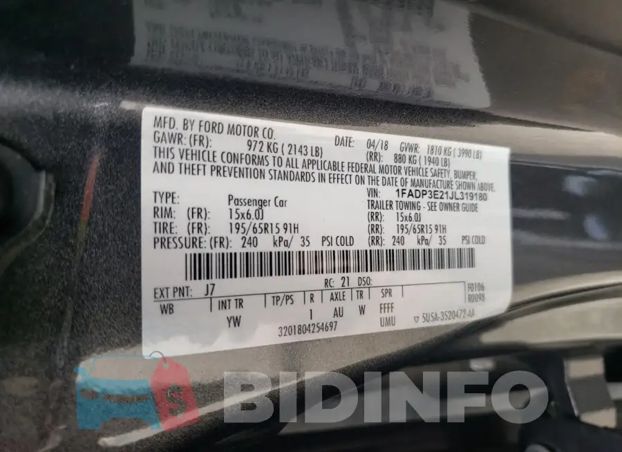 1FADP3E21JL319180 Photo# 12