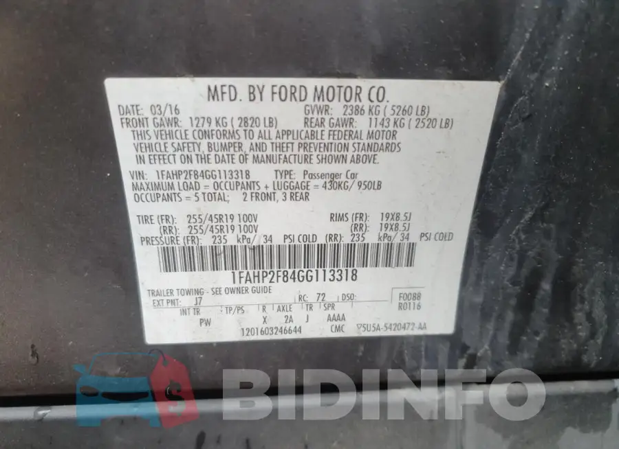1FAHP2F84GG113318 Photo# 13
