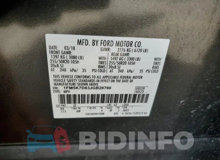 1FM5K7D83JGB28780 Photo# 14