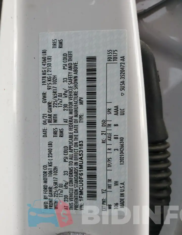 1FMCU0F61MUA53183 Photo# 13
