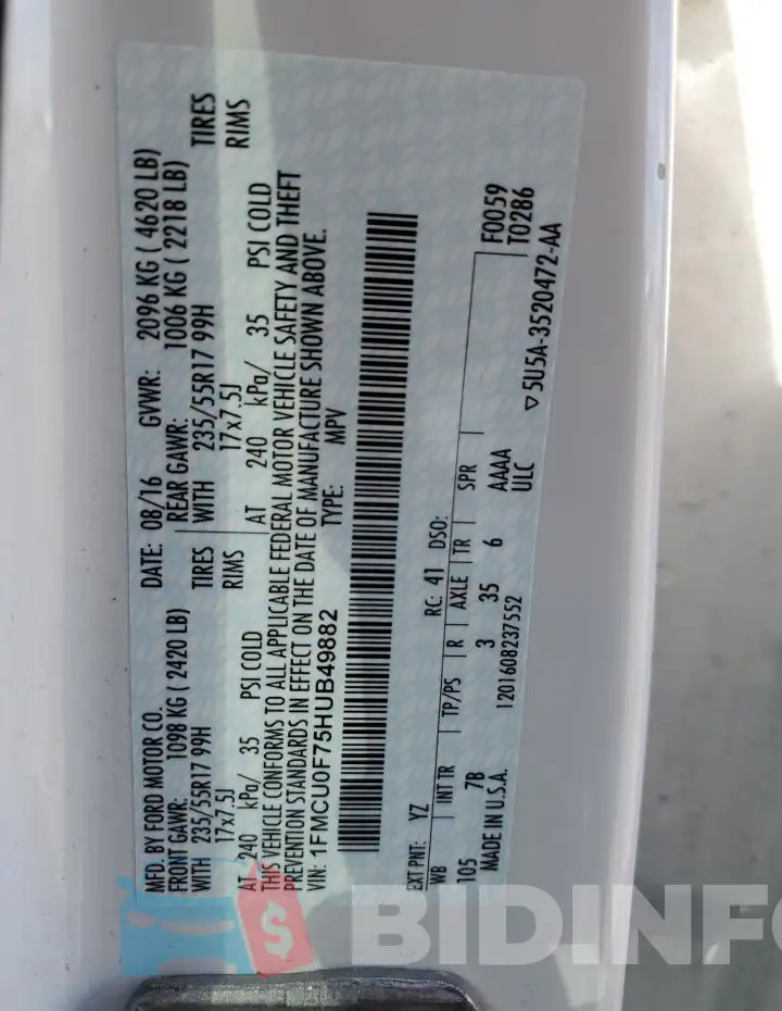 1FMCU0F75HUB49882 Photo# 12