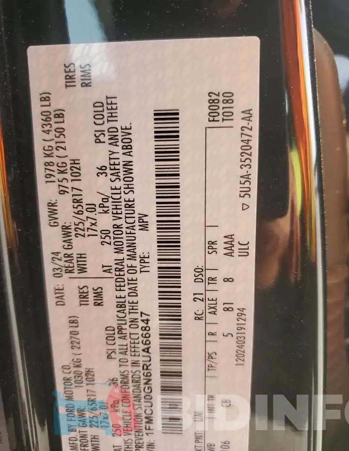 1FMCU0GN6RUA66847 Photo# 13