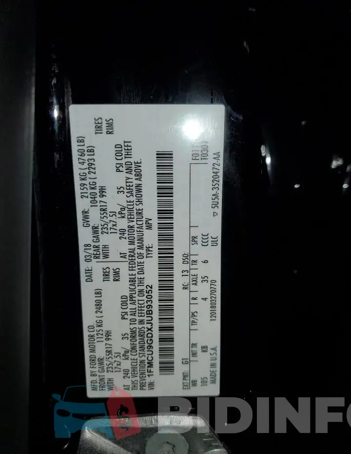 1FMCU9GDXJUB93052 Photo# 13