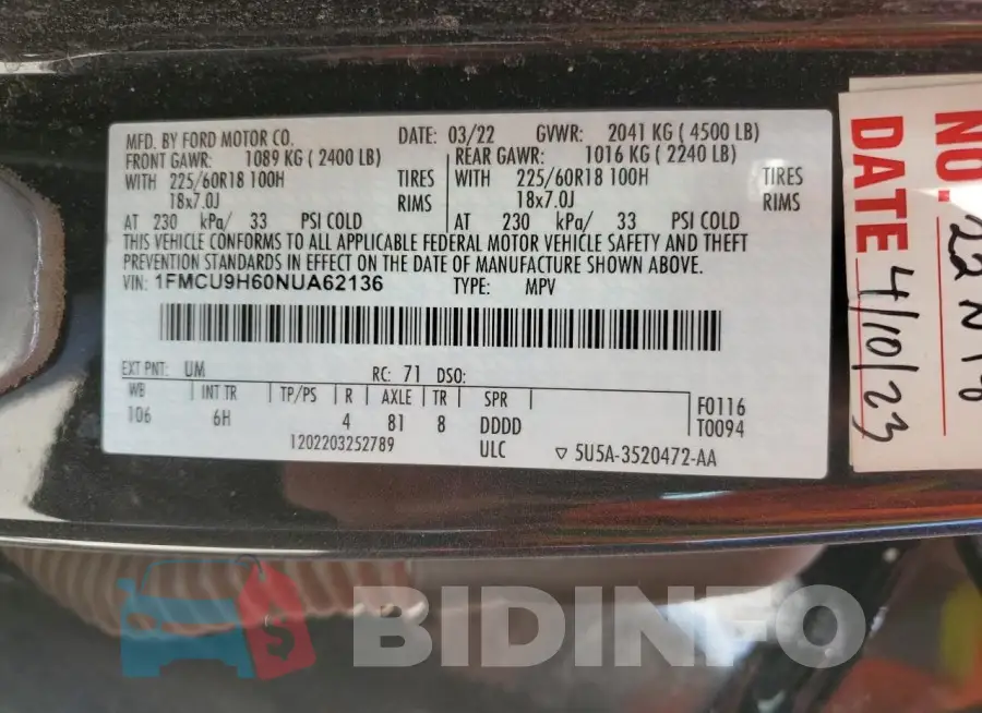 1FMCU9H60NUA62136 Photo# 13