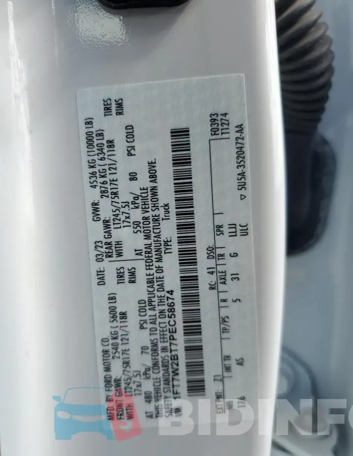 1FT7W2BT7PEC58674 Photo# 13