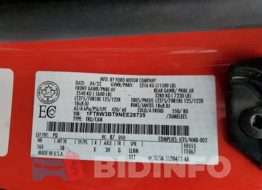 1FT8W3BT9NEE28735 Photo# 12