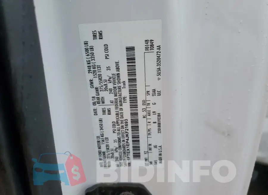 1FTEX1EP4JKF21693 Photo# 12