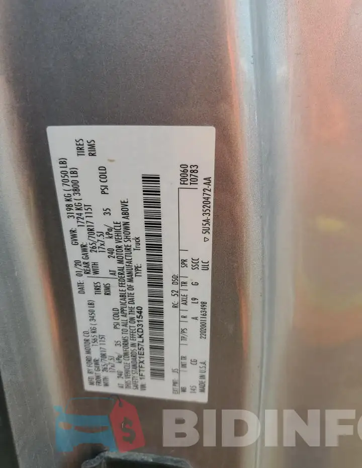 1FTFX1E57LKD31540 Photo# 12