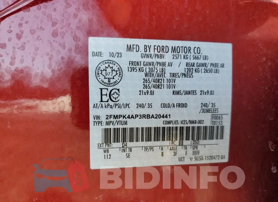 2FMPK4AP3RBA20441 Photo# 14