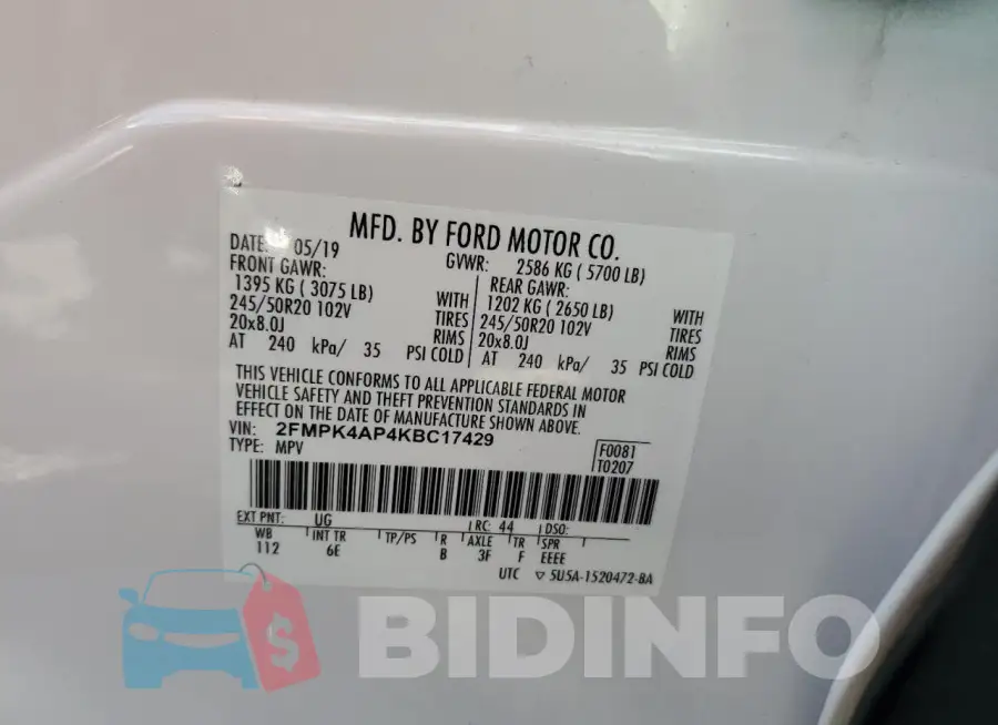 2FMPK4AP4KBC17429 Photo# 14