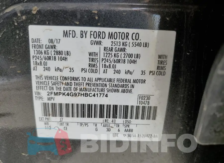 2FMPK4G97HBC41774 Photo# 13