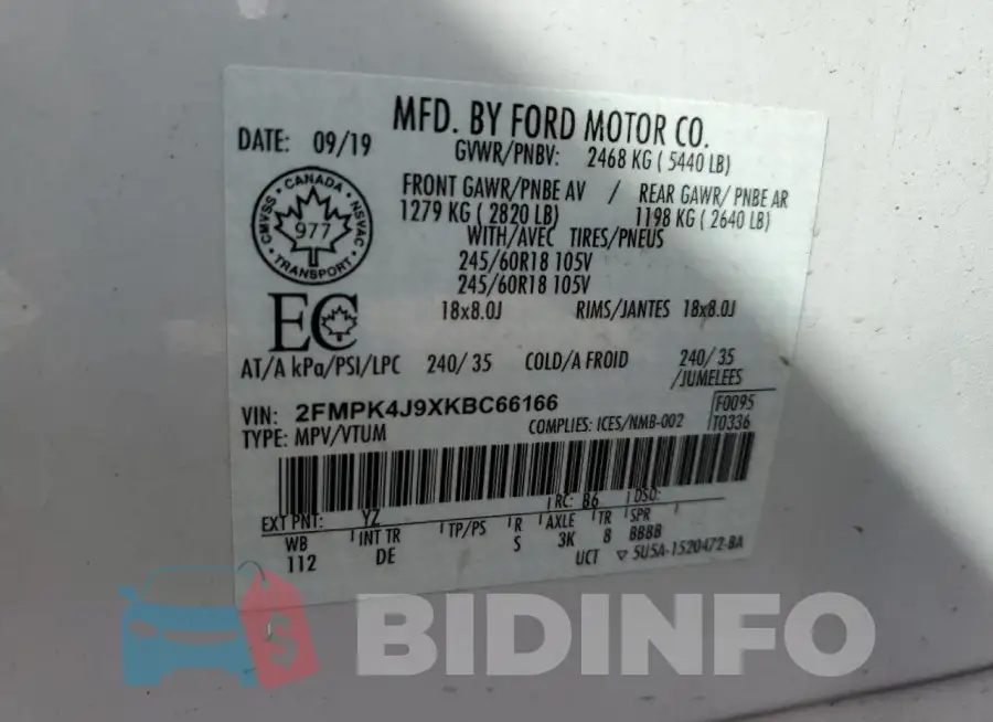 2FMPK4J9XKBC66166 Photo# 13