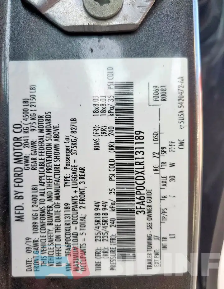 3FA6P0CDXLR131189 Photo# 12