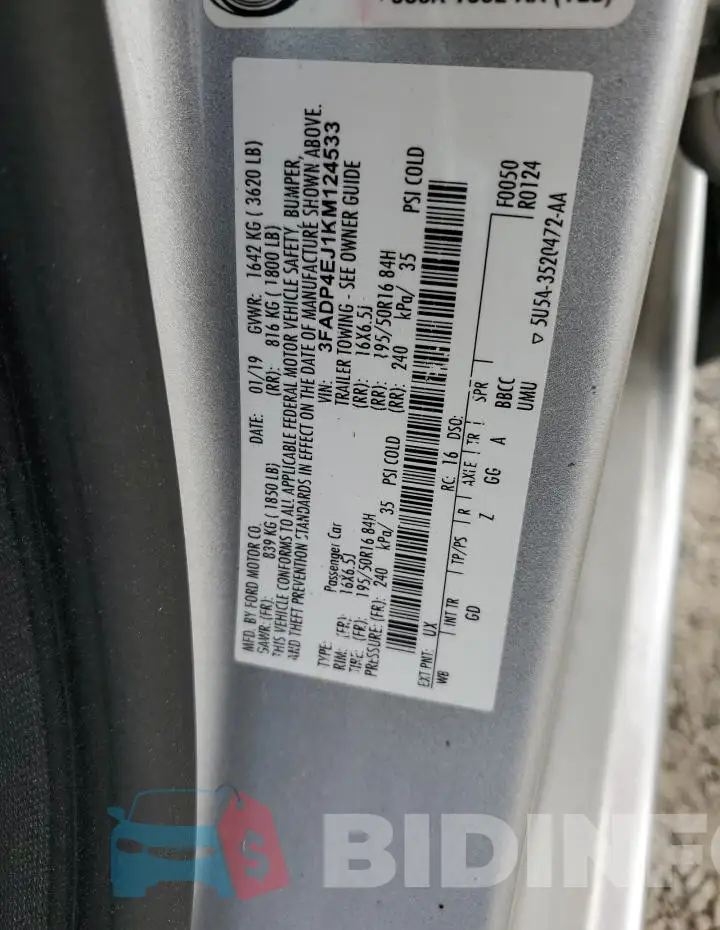 3FADP4EJ1KM124533 Photo# 12
