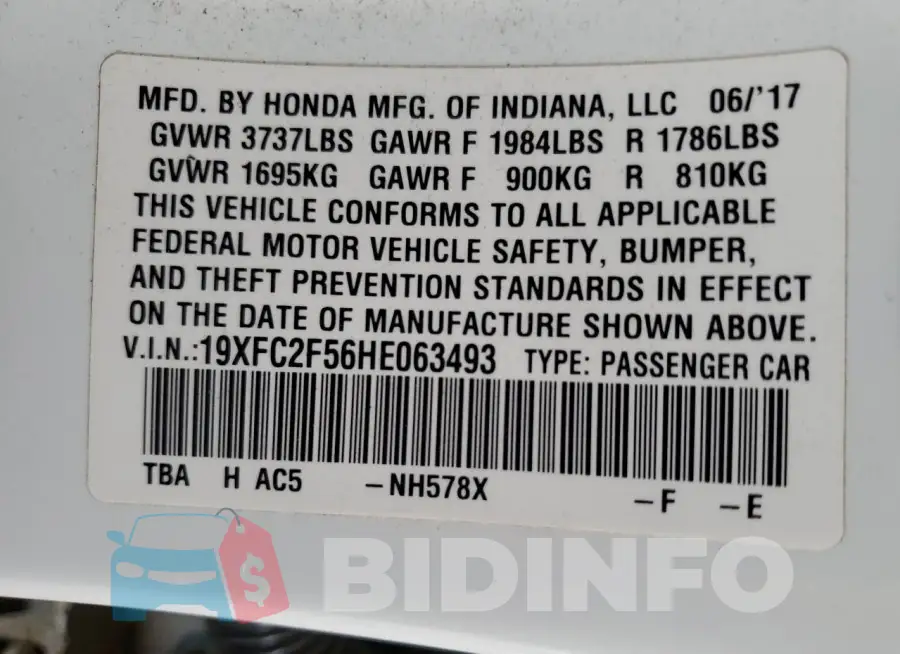 19XFC2F56HE063493 Photo# 12