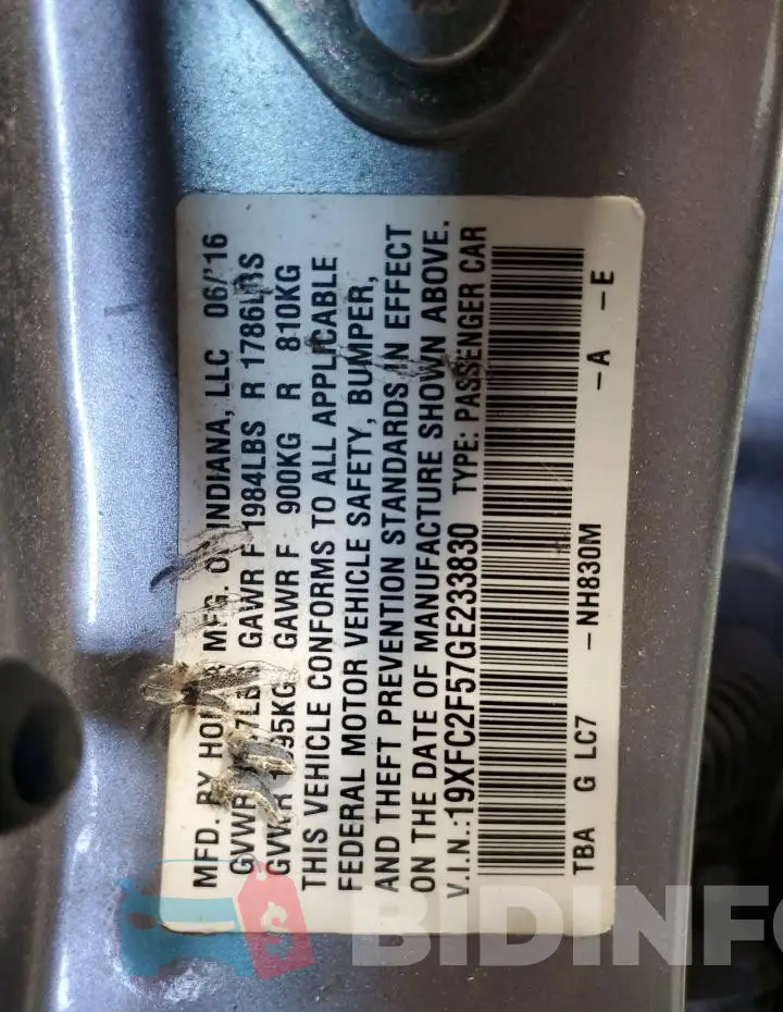 19XFC2F57GE233830 Photo# 12