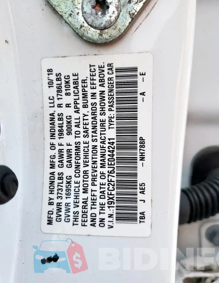 19XFC2F76JE044241 Photo# 12