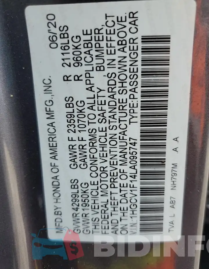 1HGCV1F14LA095747 Photo# 12