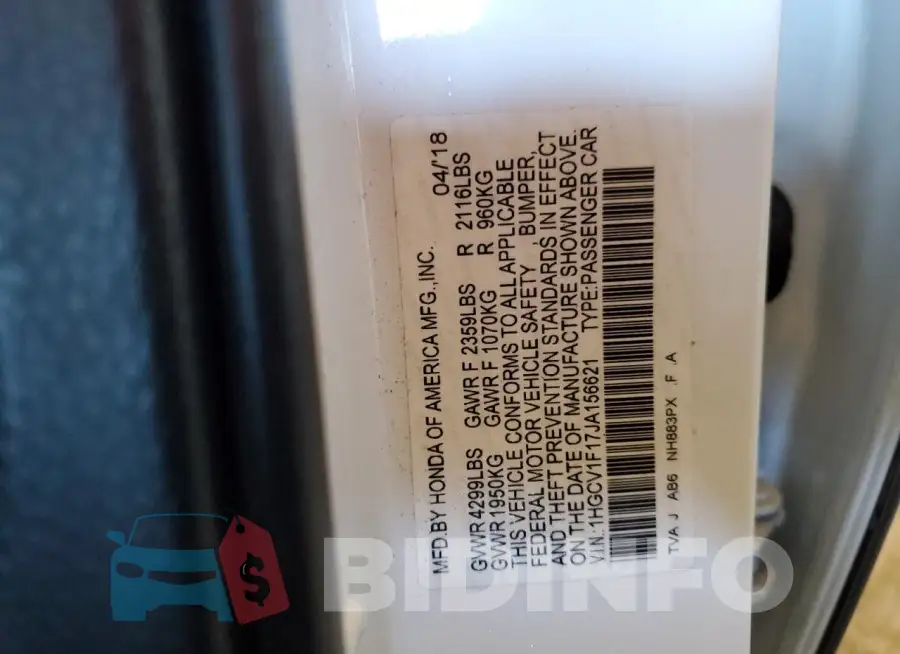 1HGCV1F17JA156621 Photo# 12