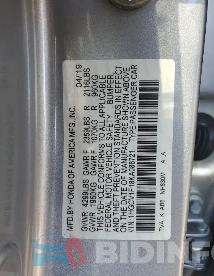 1HGCV1F18KA088721 Photo# 12